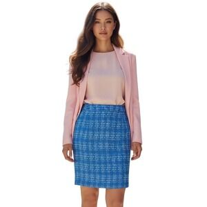 SANDRO Blue White Textured Tweed Pencil Skirt Women's Size 6 Medium Preppy $318